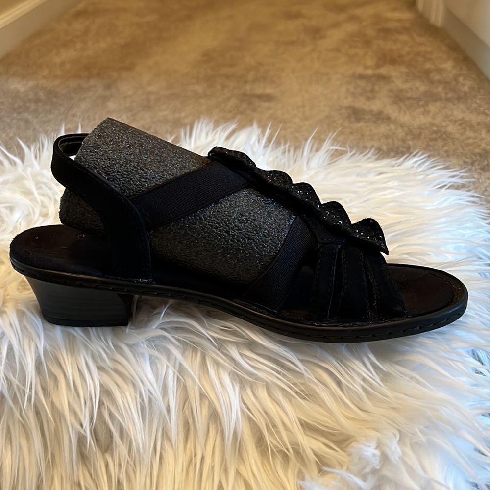 Embellished Sling Back Black Heeled Rieker Sandals Size 7.5